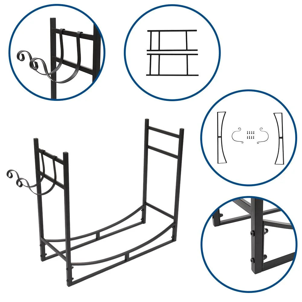 33" Firewood Log Rack, Wrought Iron Wood Lumber Storage Holder for Fireplace