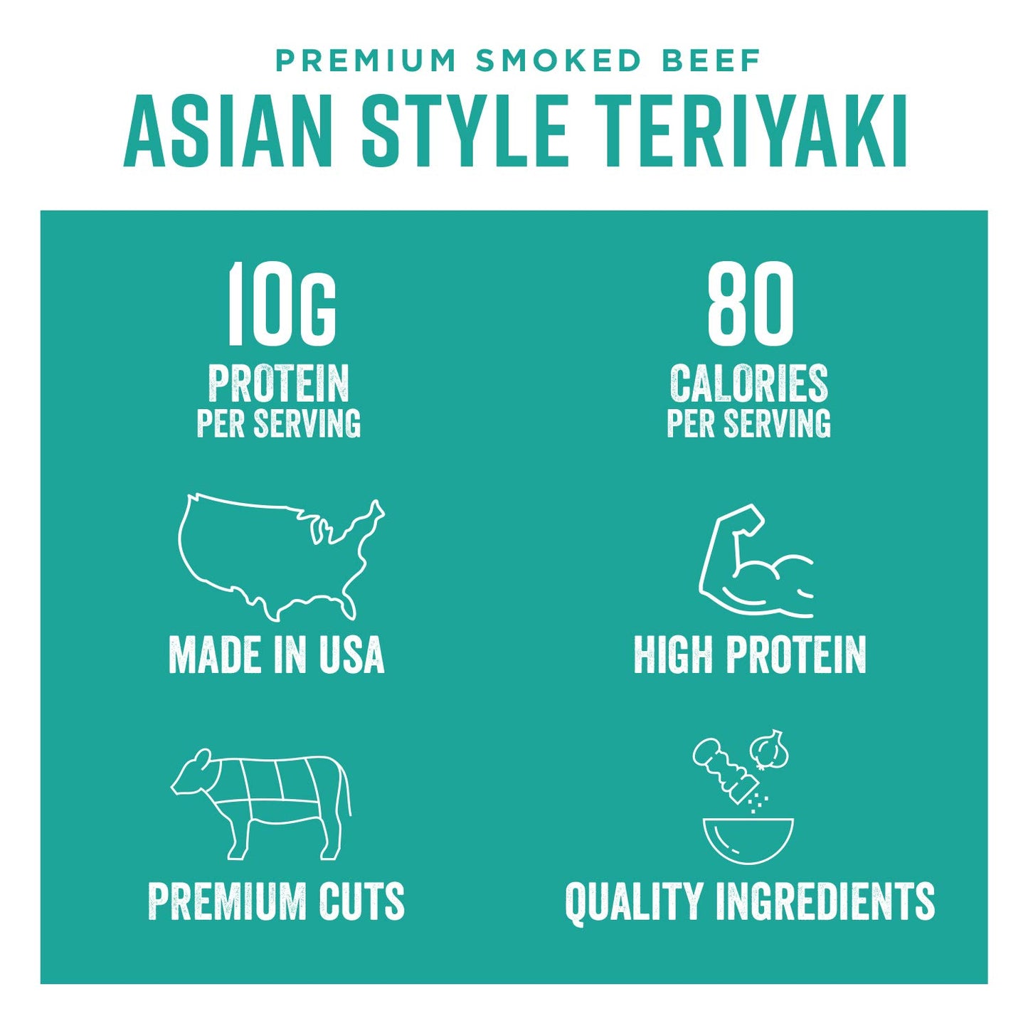 Beef Jerky, Teriyaki, High Protein Meat Snack, 10G of Protein and 80 Calories, Gluten Free, Premium Lean Smoked Beef - 2.5 Ounce (Pack of 4)