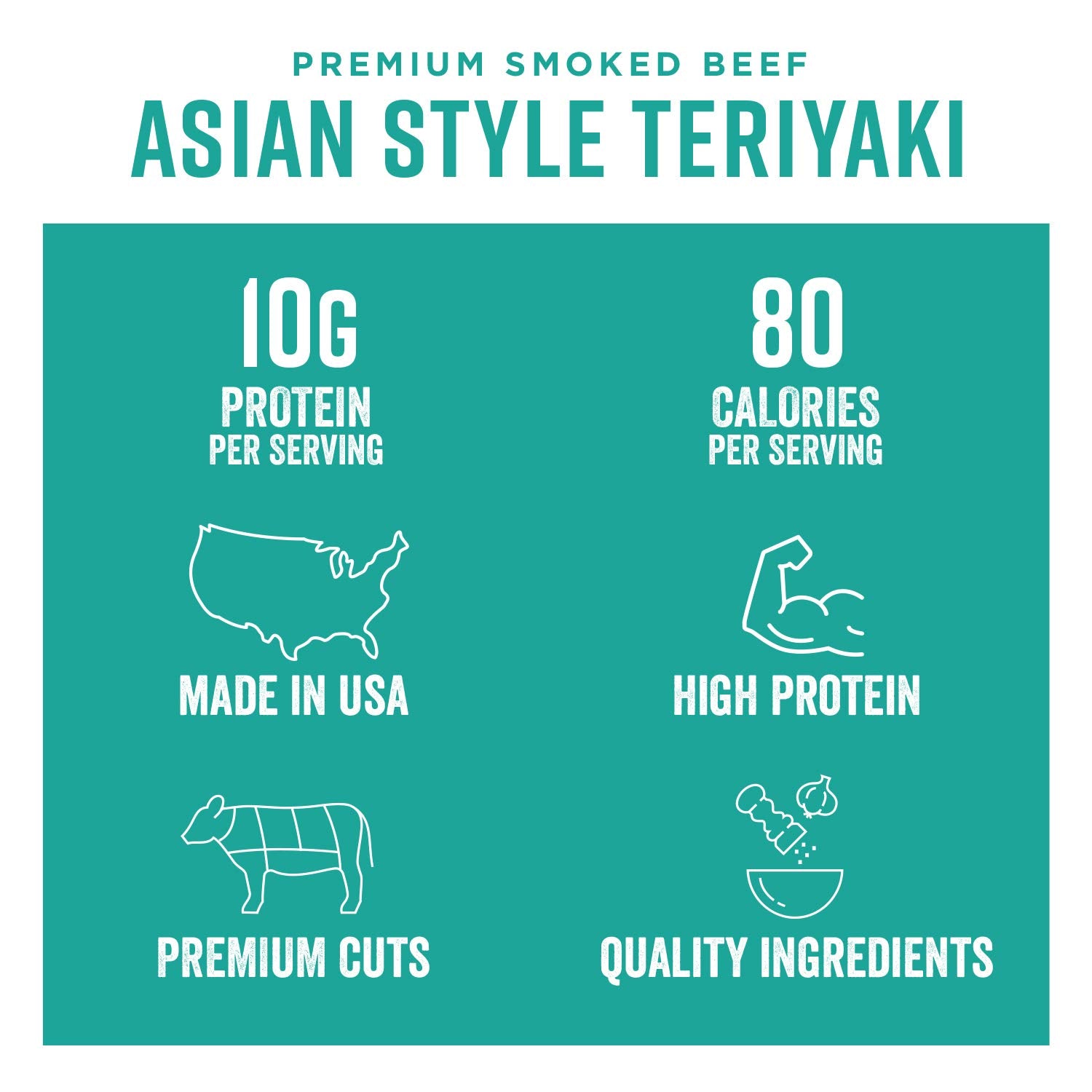 Beef Jerky, Teriyaki, High Protein Meat Snack, 10G of Protein and 80 Calories, Gluten Free, Premium Lean Smoked Beef - 2.5 Ounce (Pack of 4)