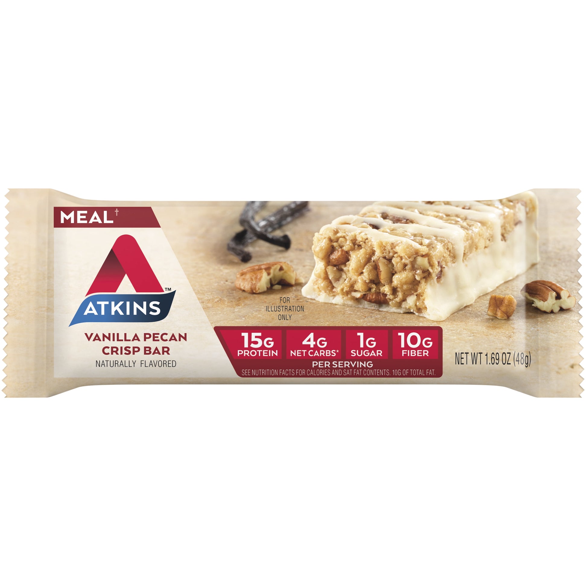 Vanilla Pecan Crisp Protein Meal Bar, Low Sugar, Meal Replacement, Keto Friendly, 5 Ct