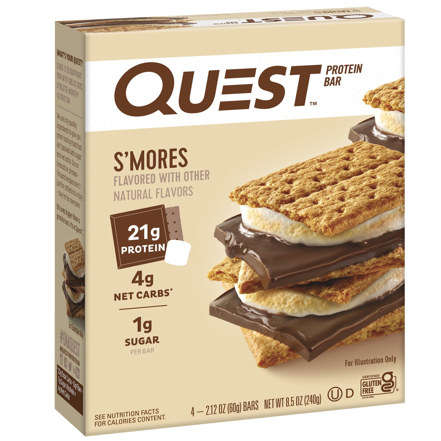 (3 Pack) Quest Protein Bar, Smores, 20G Protein, Gluten Free, 4 Ct