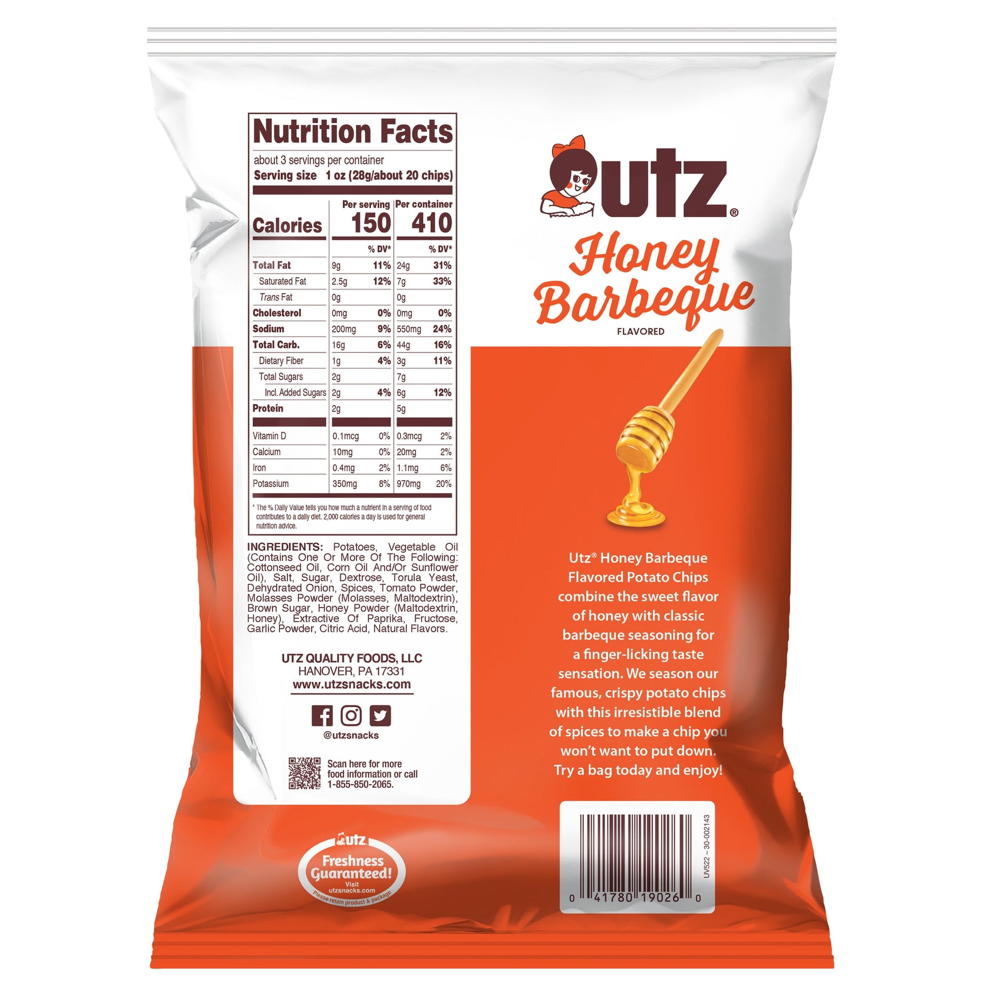 Honey Barbeque Potato Chips, Gluten-Free, 2.75 Oz Bag