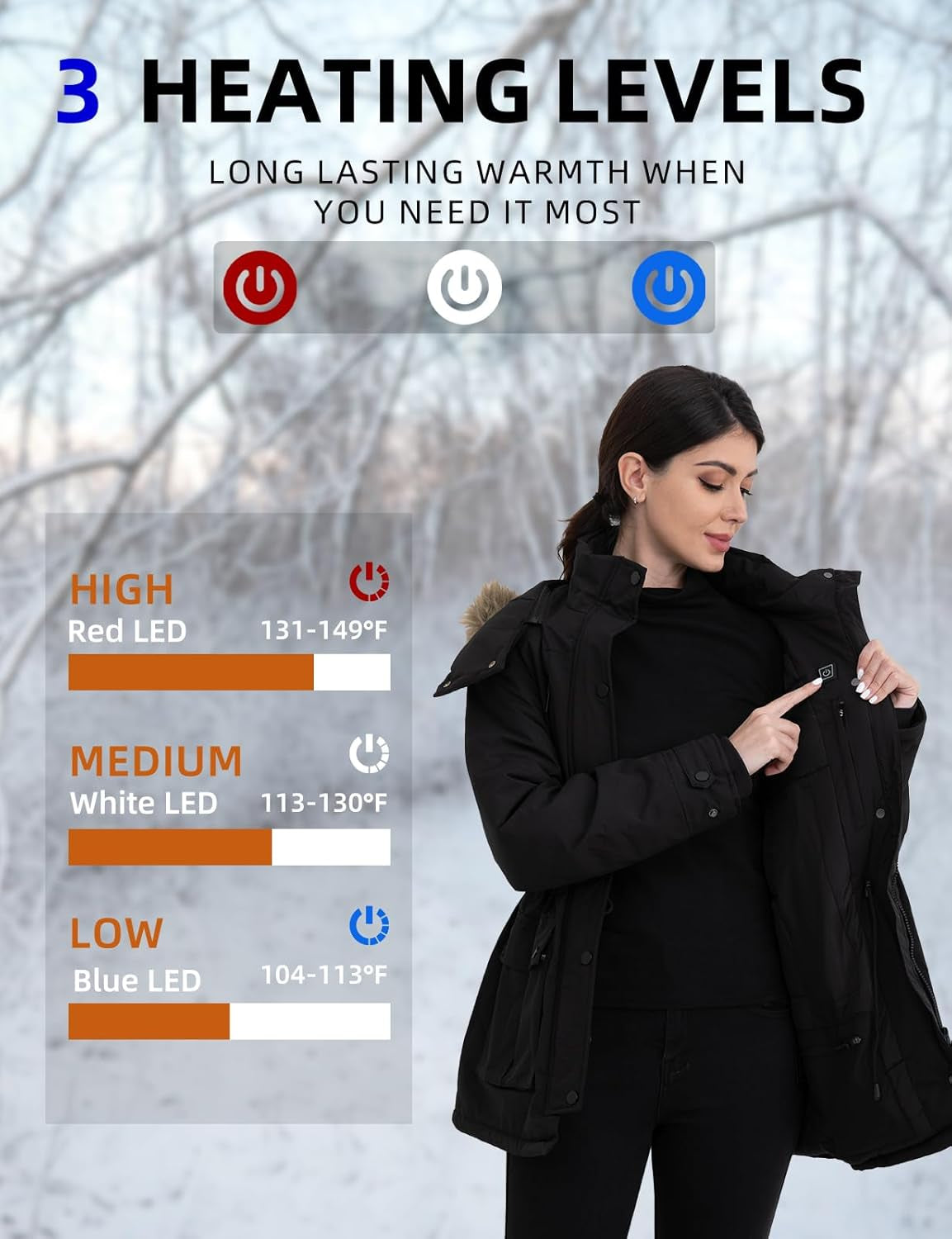 Heated Jackets for Women with Battery Pack 16000Mah, 6 Heat Zones Heated Coat for Women with Detachable Hood