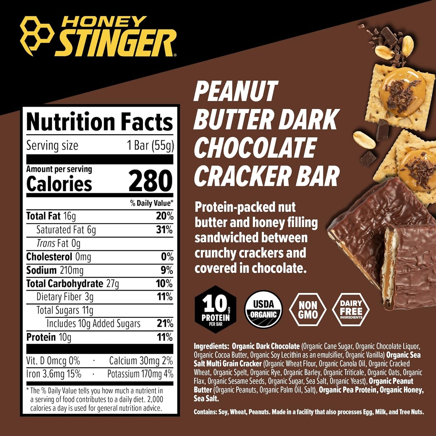 Protein Cracker Bar | Peanut Butter Dark Chocolate | Protein Packed Food for Exercise, Endurance and Performance | Sports Nutrition Snack for Home & Gym, Post Workout | Box of 12