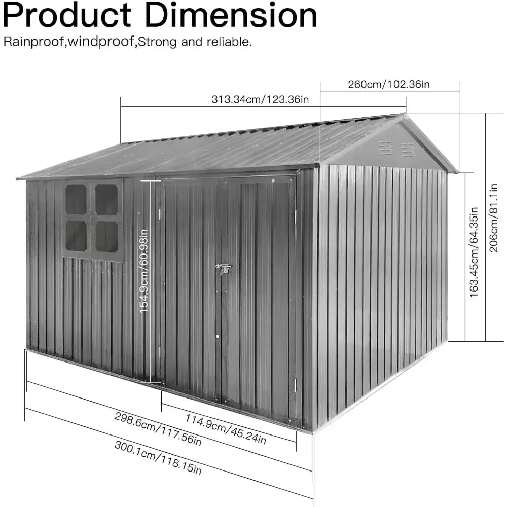 10 X 8FT Outdoor Storage Shed with Window, Hinged Lockable Door, Padlock & Punched Vents, Metal Shed Storage House