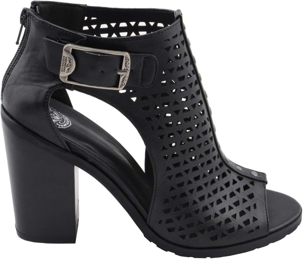 MBL9453 Women'S Black Mesh Open-Toe Platform Fashion Casual Heeled Sandals with Buckle Strap