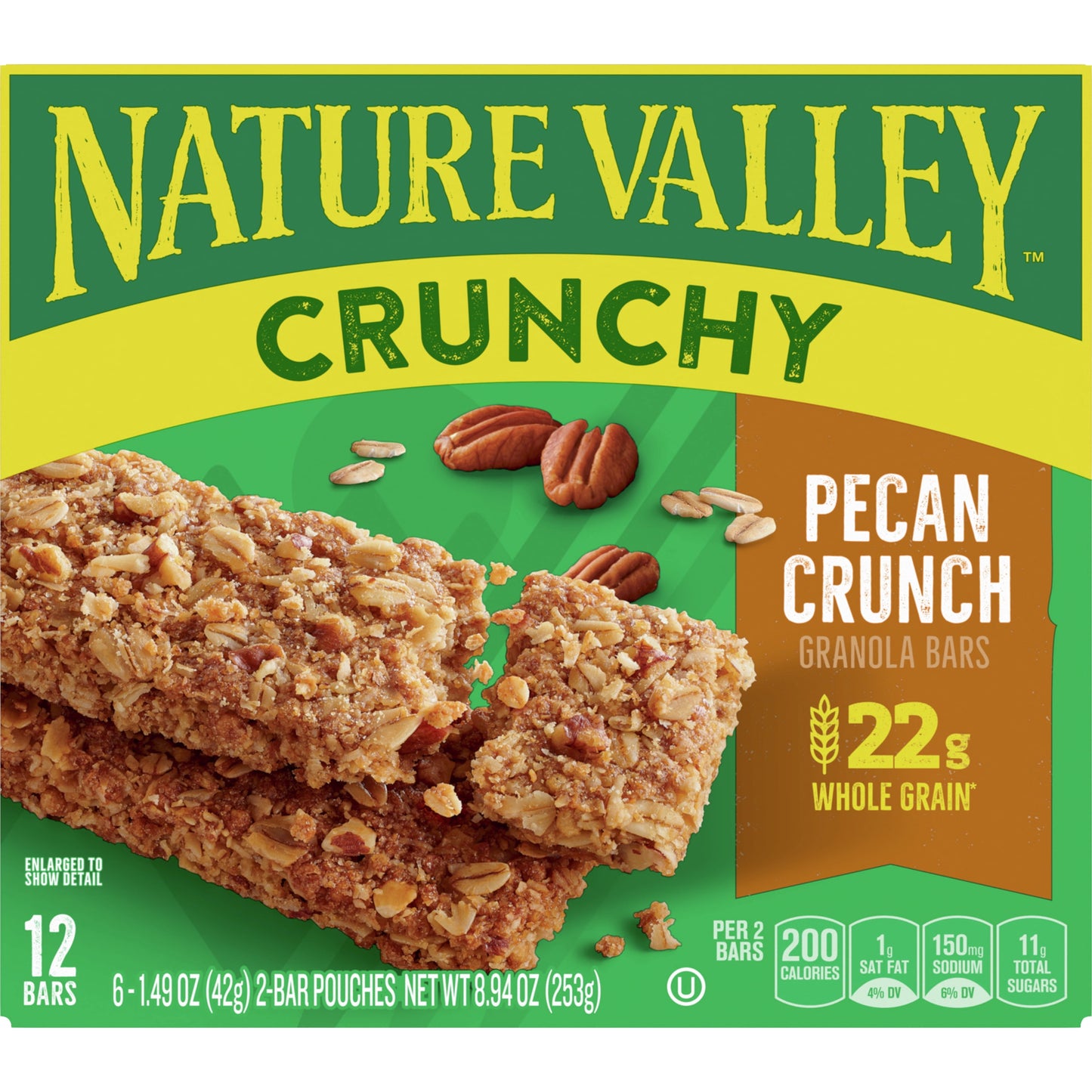 Crunchy Granola Bars, Pecan Crunch, 12 Bars, 8.94 OZ (6 Pouches)