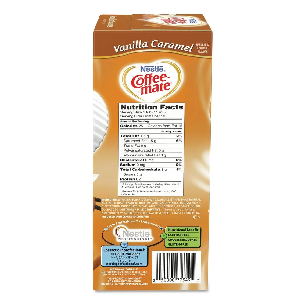 Coffee Mate Vanilla Caramel Liquid Coffee Creamer Singles, Lactose-Free Creamer, 0.375 Fl Oz, 50 Ct