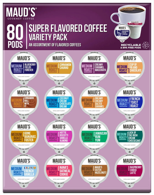 Super Flavored Coffee Pods Variety Pack, 16 Flavors, Compatible W/ K-Cup Brewers, 80Ct