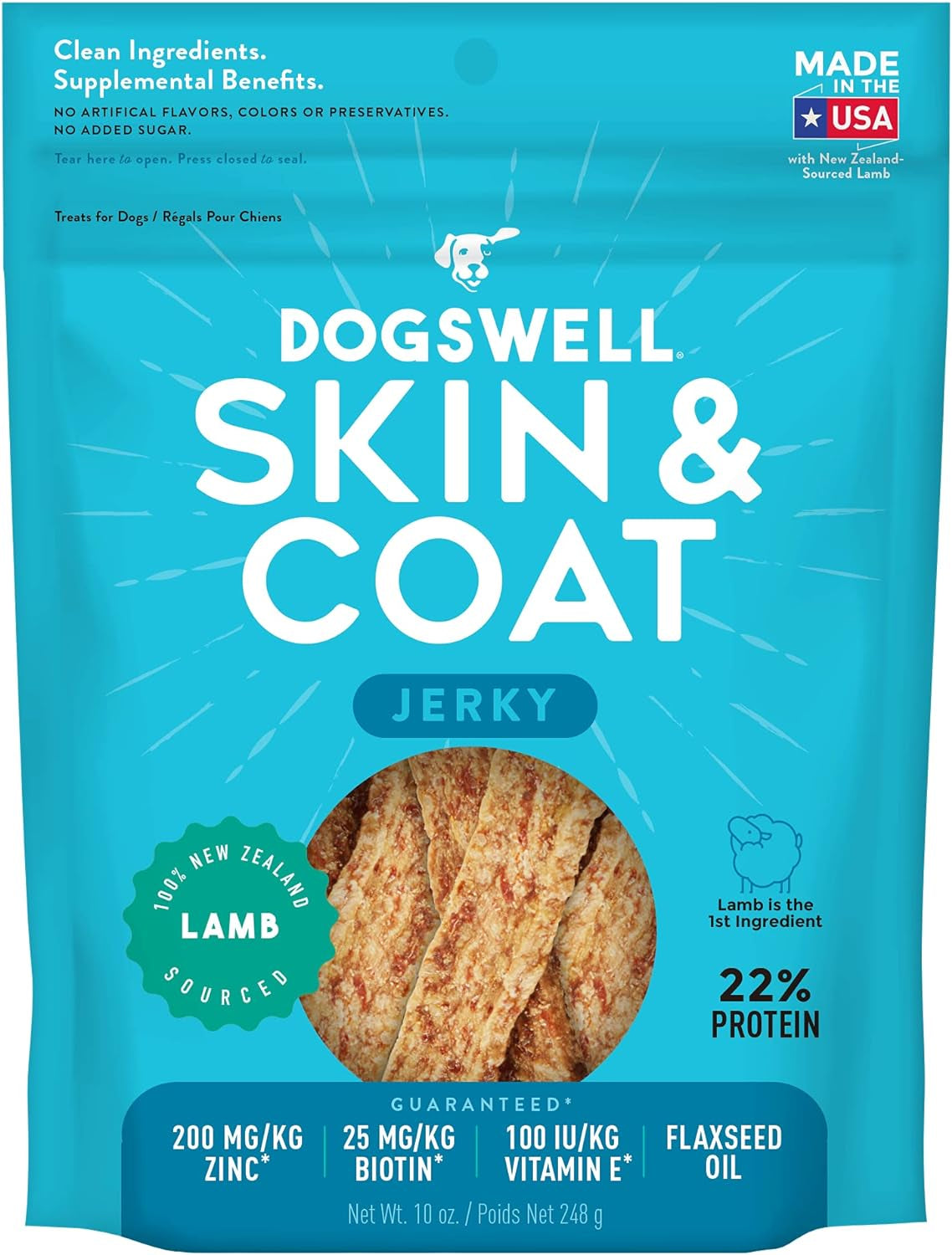 Jerky Skin and Coat – Real Lamb Jerky Dog Treats with Skin & Coat Support (10 Oz. Lamb)