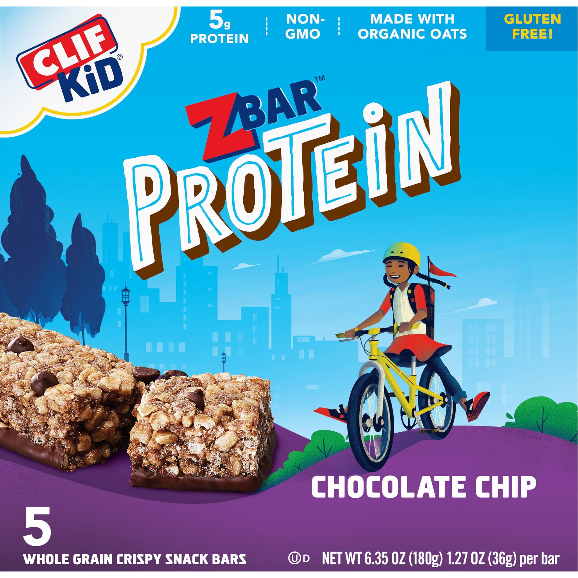 CLIF Kid  Protein - Chocolate Chip - Crispy Whole Grain Snack Bars - Made with Organic Oats - Non-Gmo - 5G Protein - 1.27 Oz. (5 Pack)