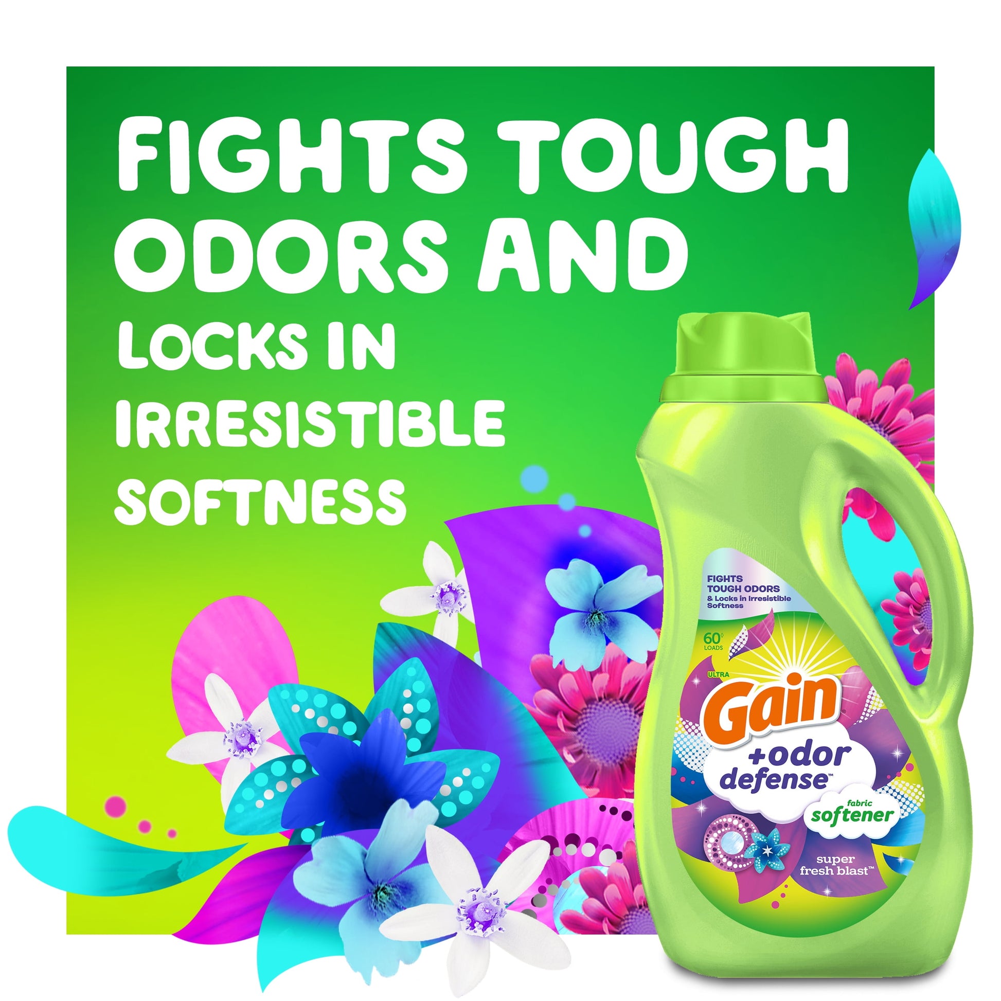 + Odor Defense Liquid Fabric Softener, Super Fresh Blast Scent, 100 Fl Oz, 136 Loads, HE Compatible