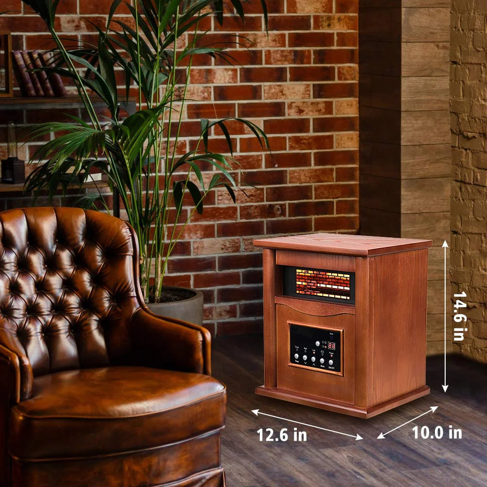 Infrared Space Heaters for Home, Portable Wood Electric Quartz Heater with Remote Control Thermostat Energy Efficient for inside Use