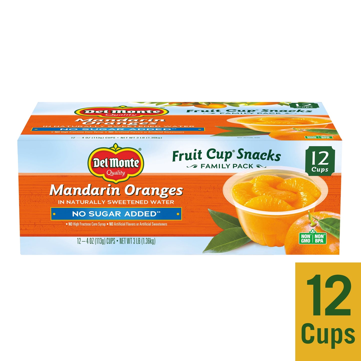 (12 Cups)  Mandarin Oranges Fruit Cups, No Sugar Added, 4 Oz