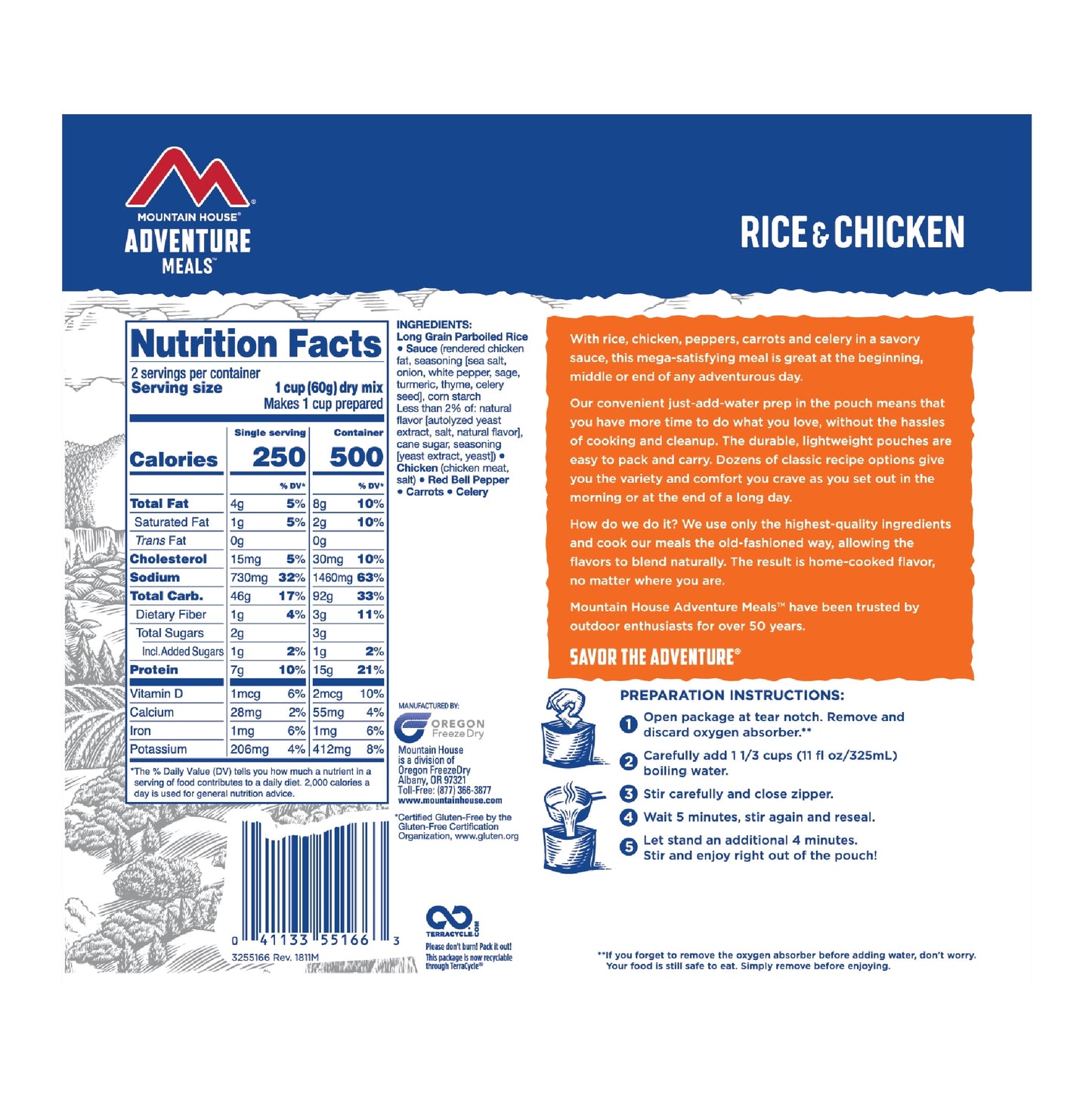 Rice & Chicken, Gluten-Free, Freeze-Dried Food, 2 Servings