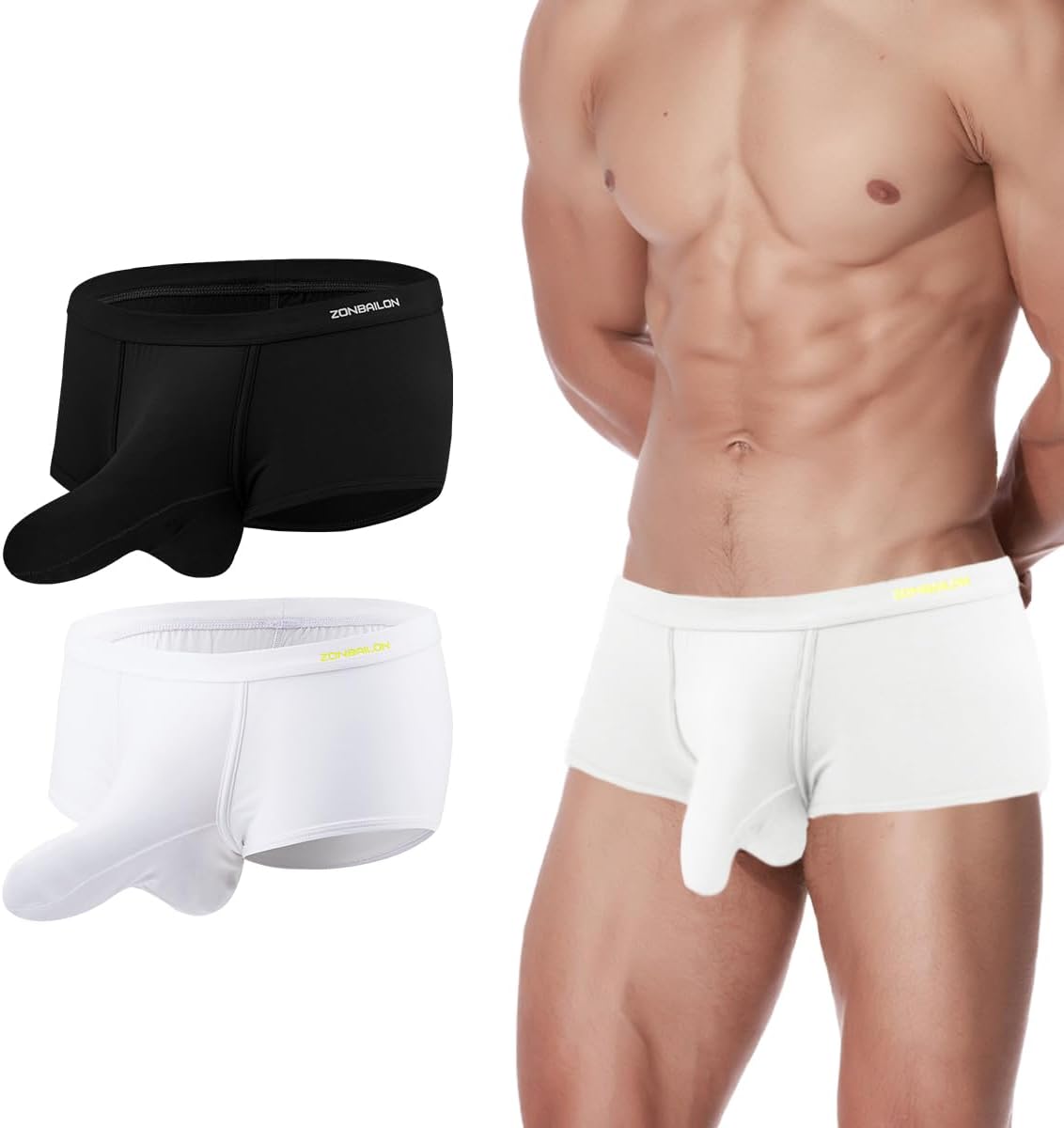 Men's Elephant Trunk Boxers Briefs Dual Pouch Bulge Shorts Sexy Trunks with Wide Waistband