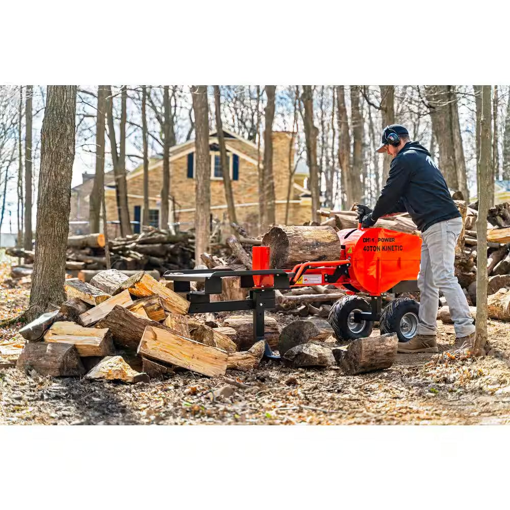 40-Ton 7 HP 208Cc Certified Commercial Horizontal Kinetic Log Splitter with Kohler Engine & 1-Sec Cycle Time