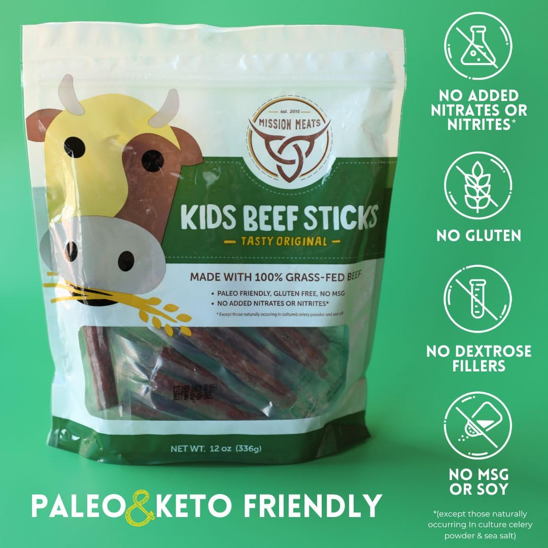 Kids Beef Sticks – 100% Grass Fed Mini Beef Sticks, Kids Lunch Snacks & Toddler Snacks, Non-Gmo, Kids Meat Snacks, Allergen Free, Gluten Free Snacks, 0.5Oz (Original, Pack of 24)