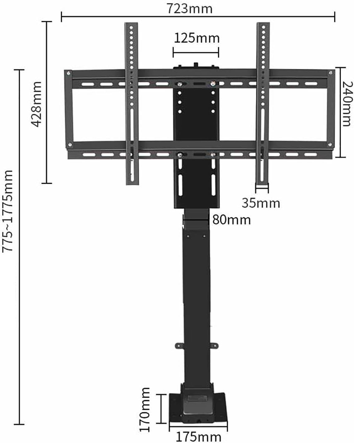 TV Floor Stand - Telescopic Electric TV Lift, Manual 360° Left and Right Rotation, Hide in Closet TV Lift, Fits 26-70 Inch LED Screens, with Load 60kg/132lbs