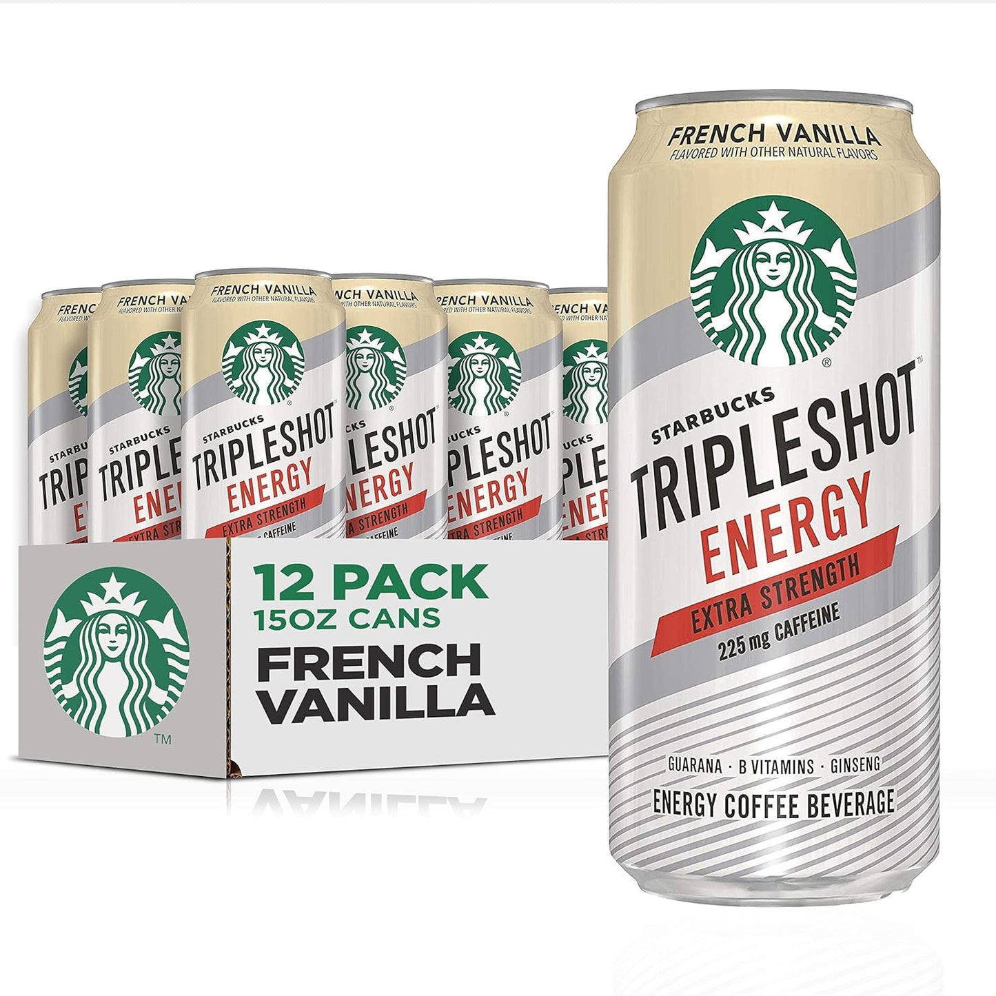Tripleshot Energy Extra Strength Espresso Coffee Beverage, French Vanilla, 225Mg Caffeine, 15 Oz Cans (12 Pack)