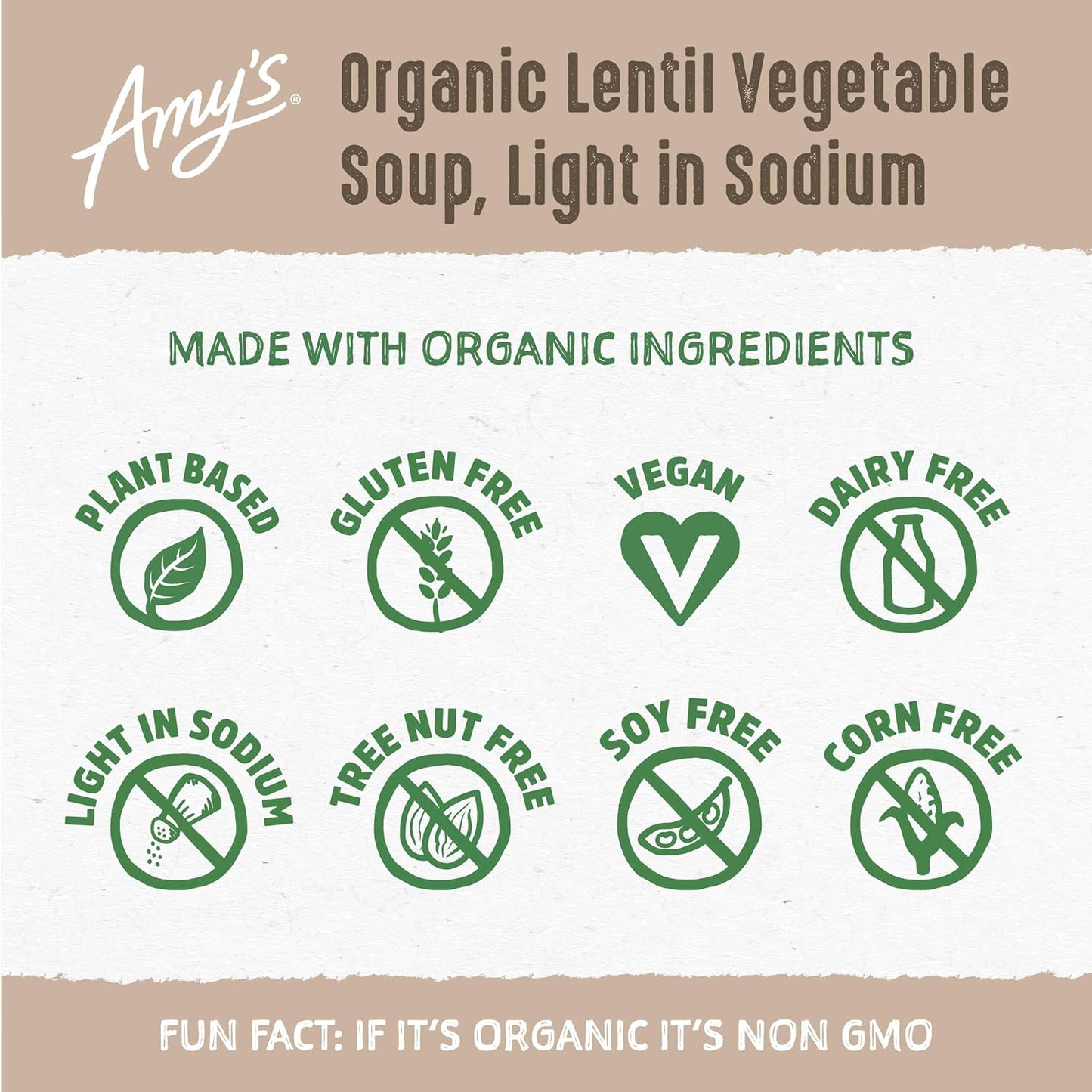 Amy’S Soup, Vegan Light in Sodium Lentil Vegetable Soup, Gluten Free, Made with Organic Vegetables, Canned Soup, 14.5 Oz (12 Pack)