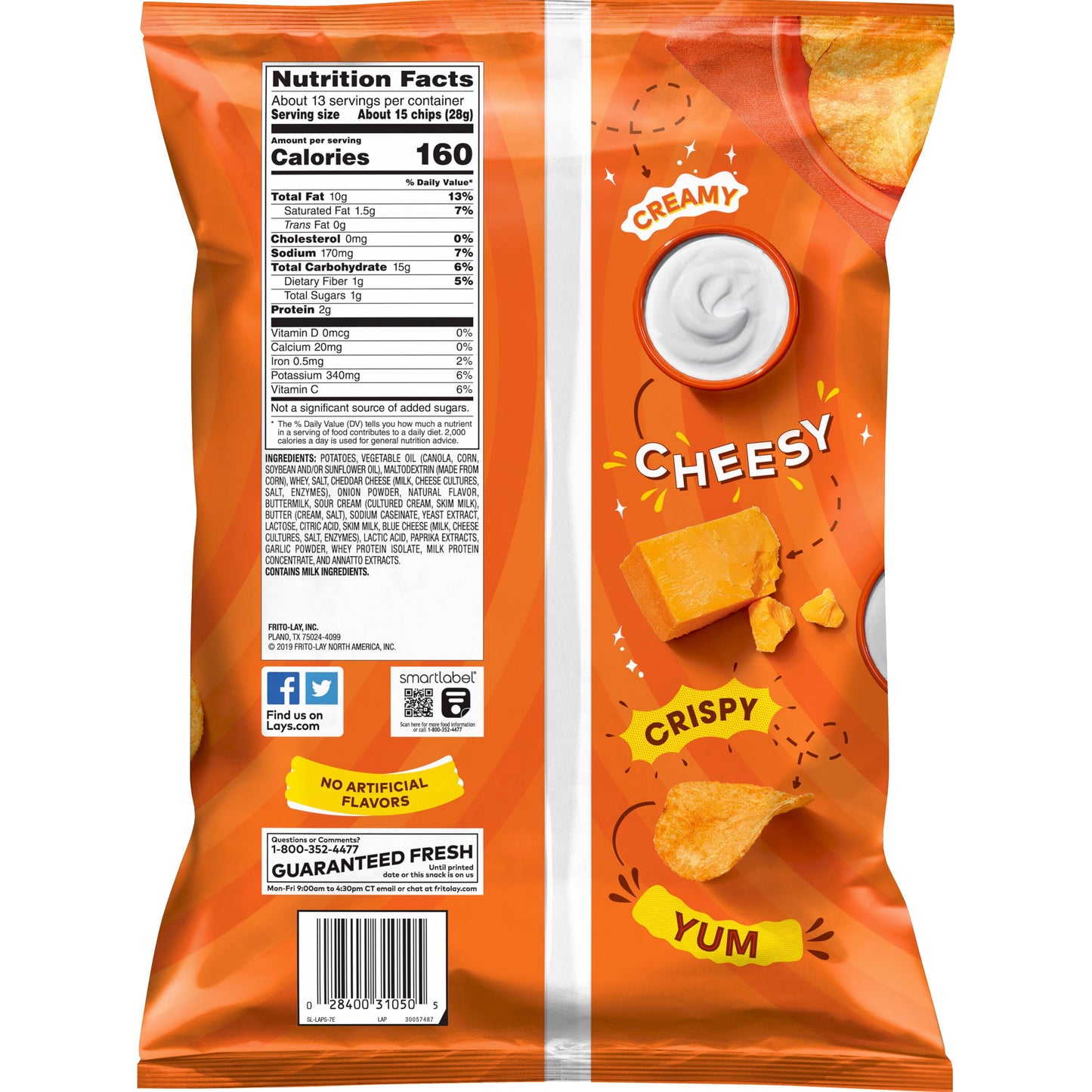 Cheddar & Sour Cream Flavored Potato Chips, Party Size, 12.5 Oz Bag