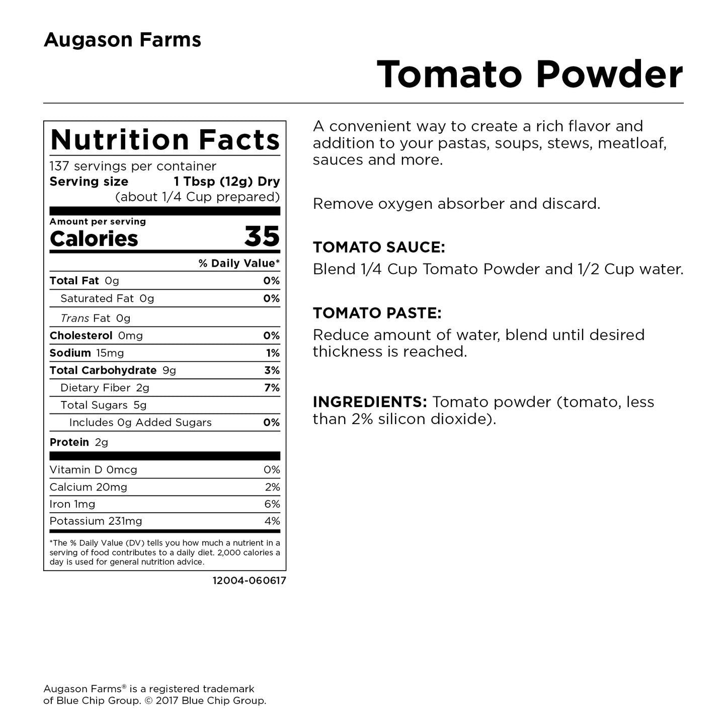 Augason Farms Tomato Powder Emergency Food Storage 3 Lbs 10 Oz No. 10 Can