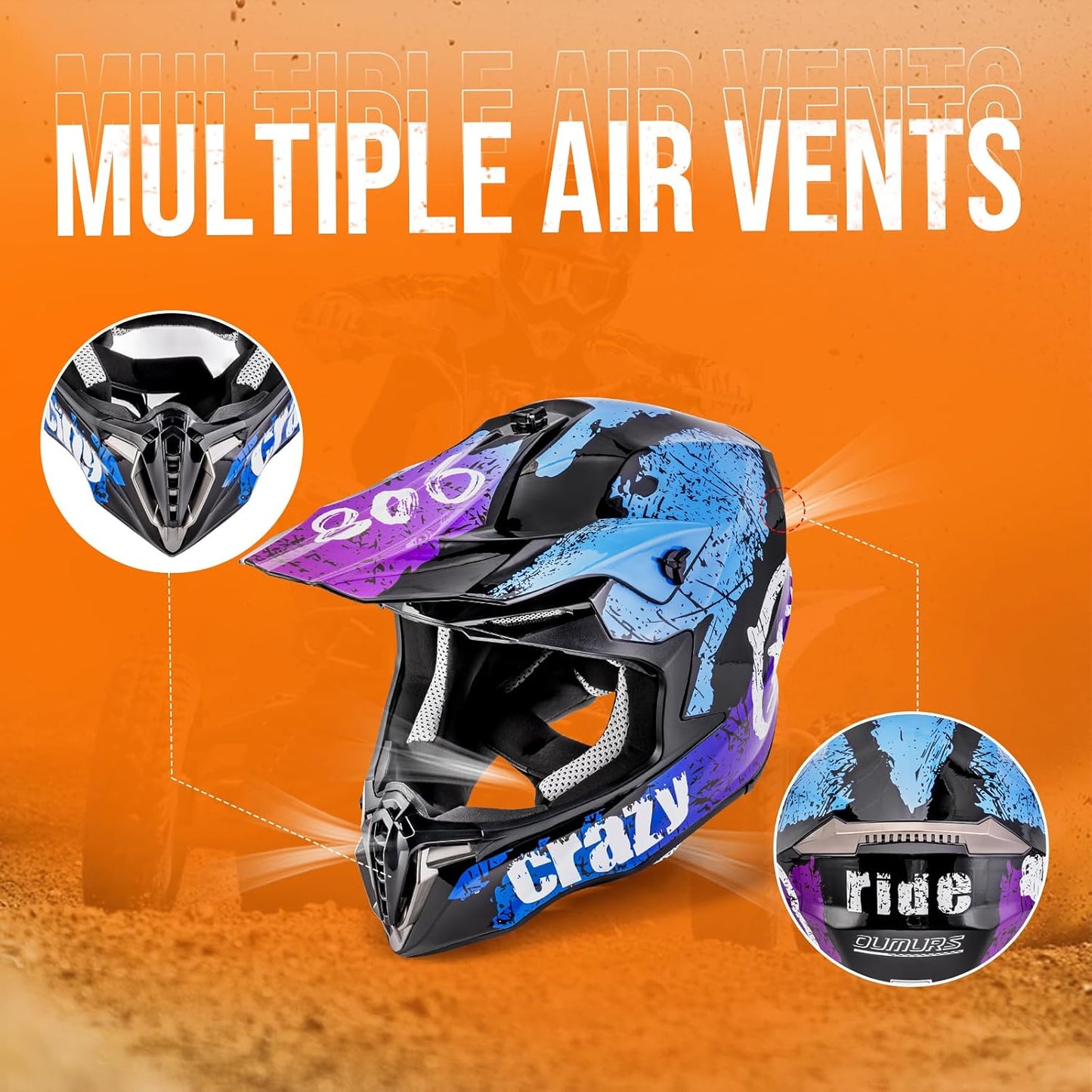 Adult ATV Dirt Bike Helmet with Goggles Gloves & Mask Quick Release Buckle Adjustable Sun Visor Motorcycle Adult Helmet Off-Road Motocross Downhill Moped MX for Unisex-Adult