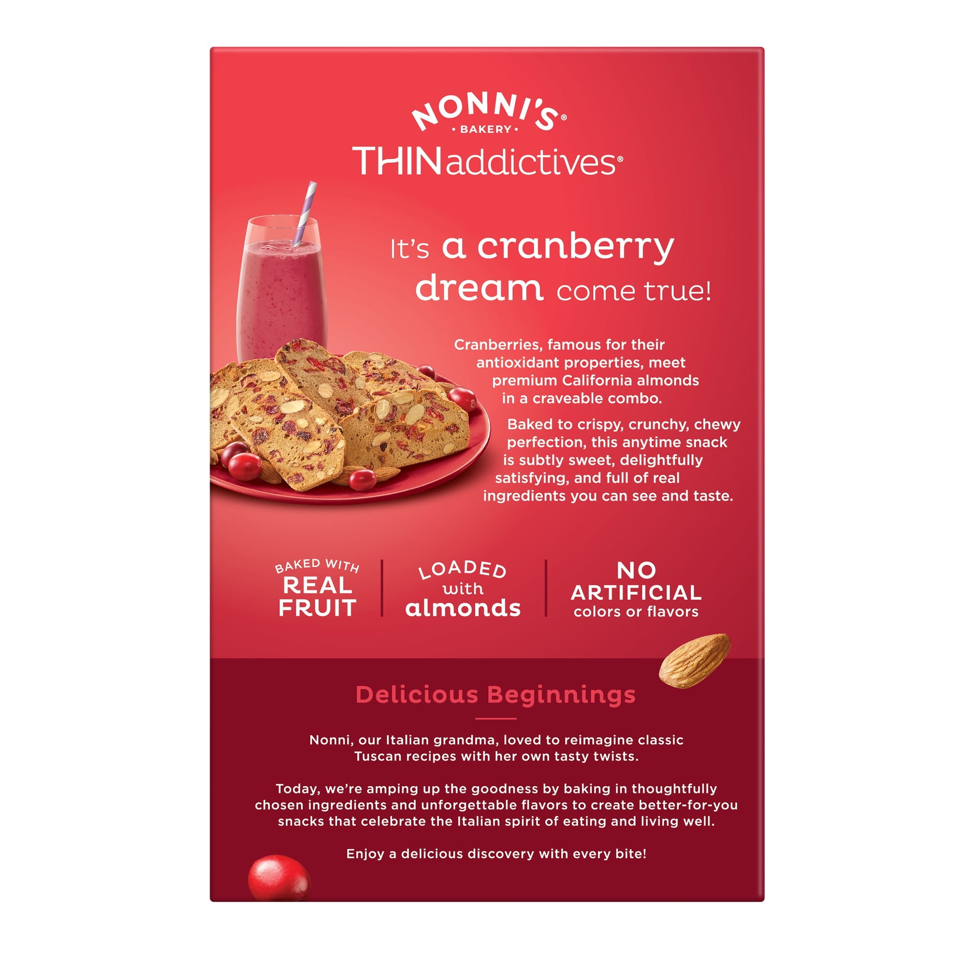 Thinaddictives Cranberry Almond Thin Cookies, 18 Count - 6 Packs of 3 Cookies, 4.4 Oz