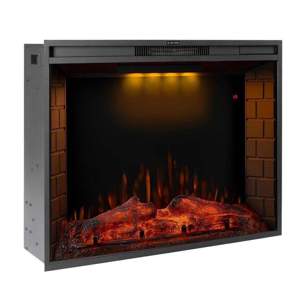 33 In.Led Recessed Fireplace with 3 Top Light Colors and Remote Control, Adjustable Heating and Touch Screen 1500W,Black