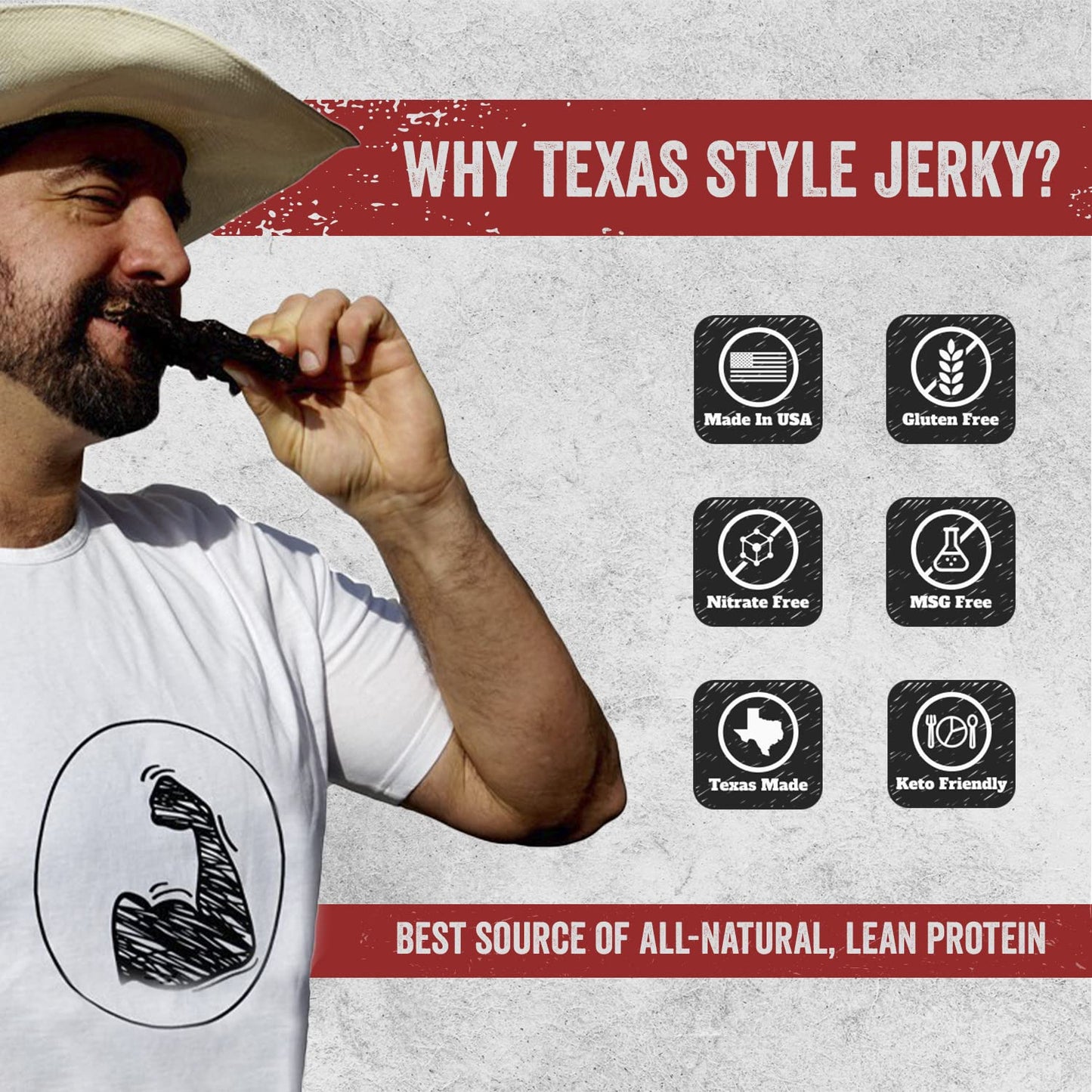 Texas Style Beef Jerky Bulk, Healthy Beef Jerky Snack Packs, Low Carb with 18 Grams of Protein, Gluten & MSG Free, Original Flavor, 1 Pound (Pack of 3)