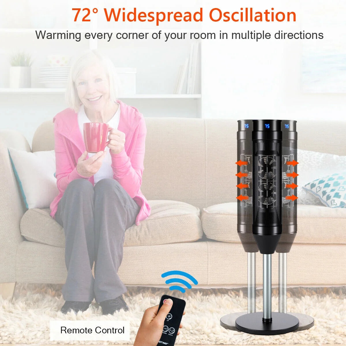 1500W Portable Oscillating Ceramic Pedestal Heater W/ Timer Remote Control Room