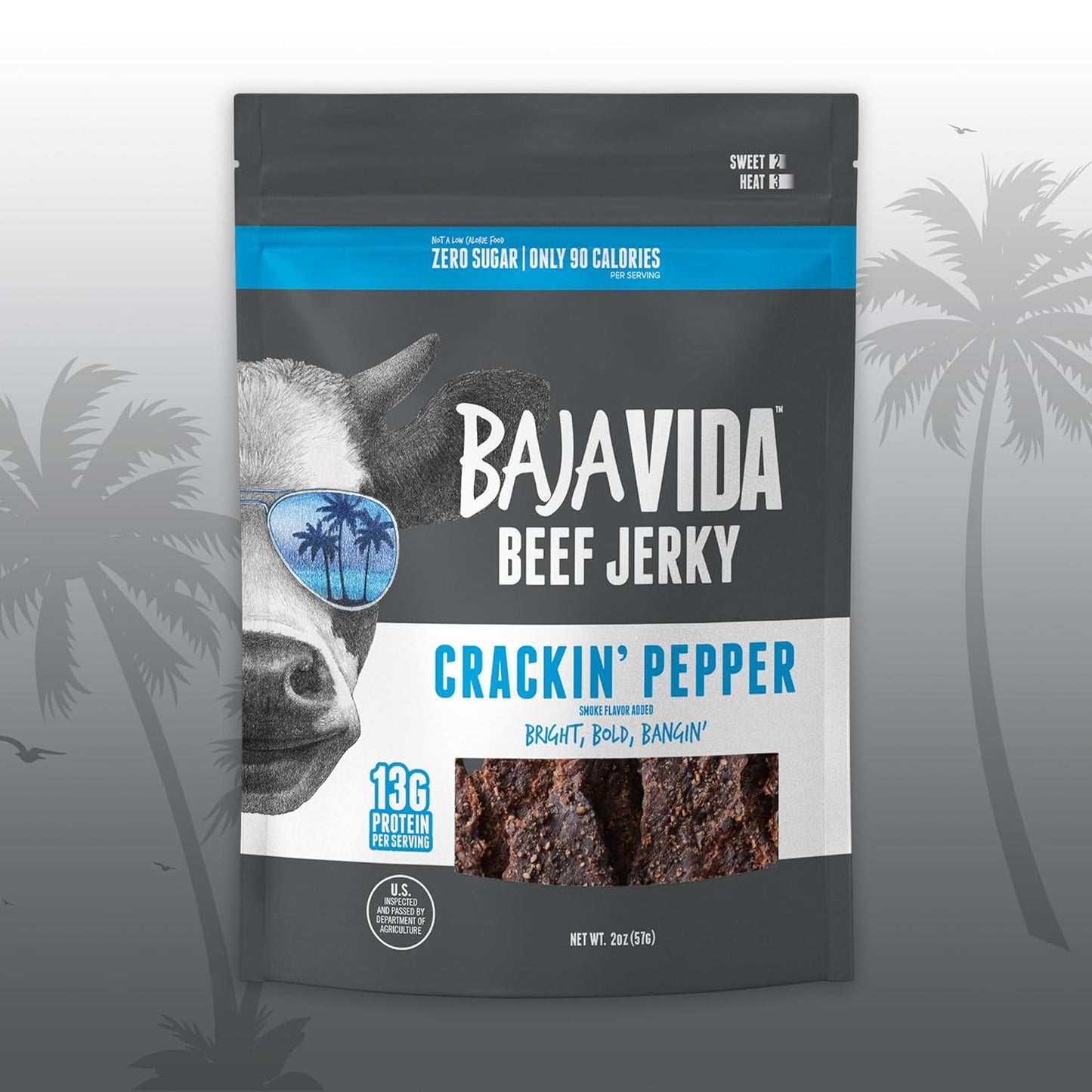 Jerky - 100% All Natural Beef Jerky, Keto Jerky, Gluten Free, Low Calorie Craft Jerky, 13G Protein per Serving, No Nitrates or Added Hormones - Crackin' Pepper, 2 Oz Bag (Pack of 4)