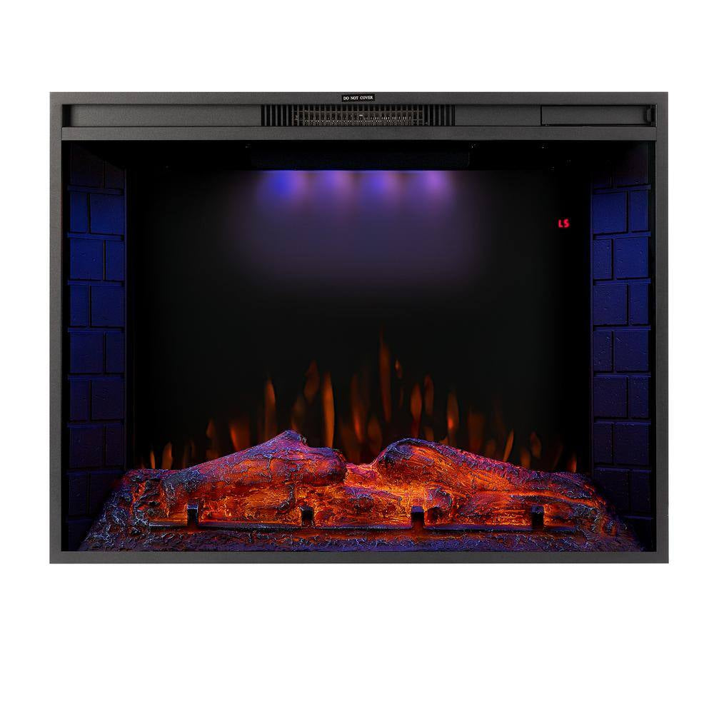 33 In.Led Recessed Fireplace with 3 Top Light Colors and Remote Control, Adjustable Heating and Touch Screen 1500W,Black