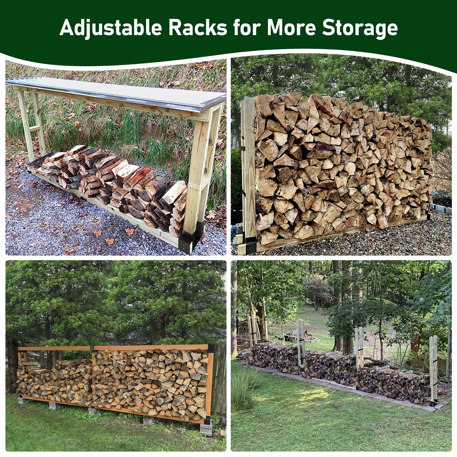 Outdoor Firewood Log Rack Bracket Kit, Fireplace Wood Storage Holder - Adjustable to Any Length (2-Bracket Kit)