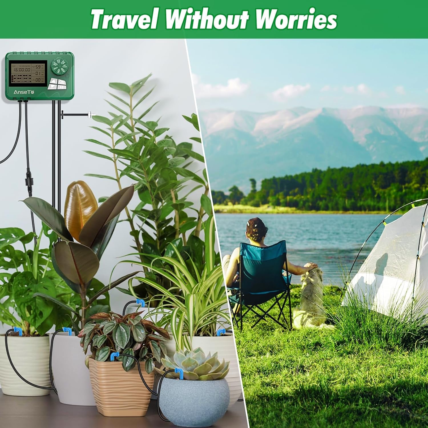 Solar Irrigation System with Split Water Timer with 2200 Mah Battery for Garden, Balcony, Solar Automatic Drip Irrigation System Hose Irrigation System with Water Level Detection