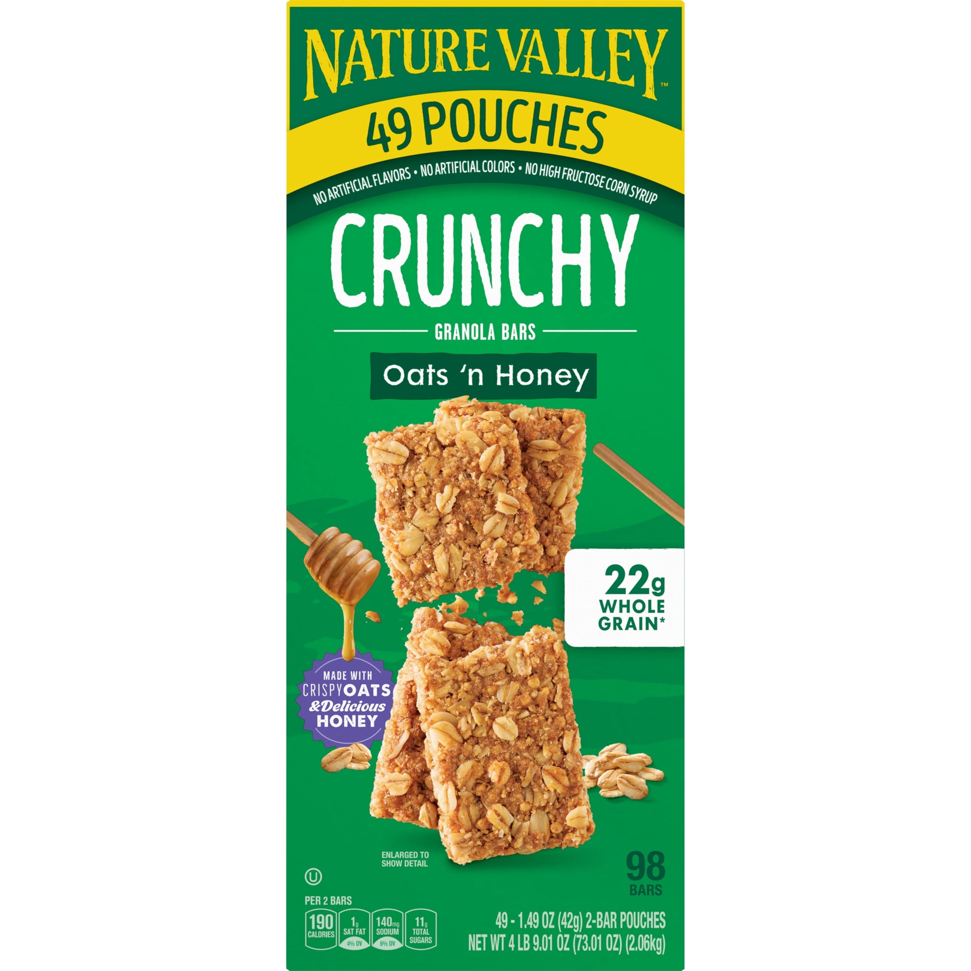 Crunchy Granola Bars, Oats 'N Honey, 98 Bars, 73.01 OZ (49 Pouches)