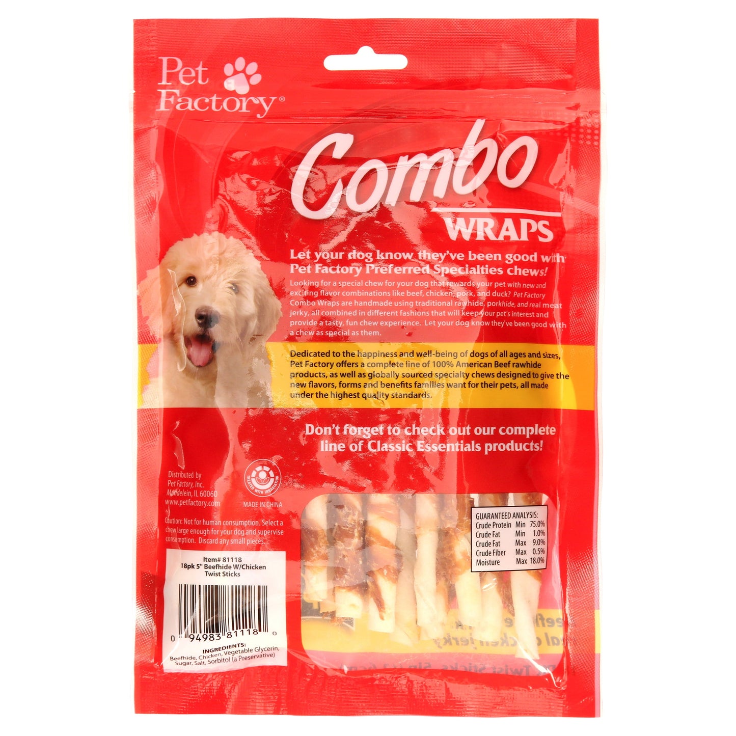 Combo Wraps Beefhide Wrapped with Real Chicken Jerky Dog Chews, 5" (18 Count)