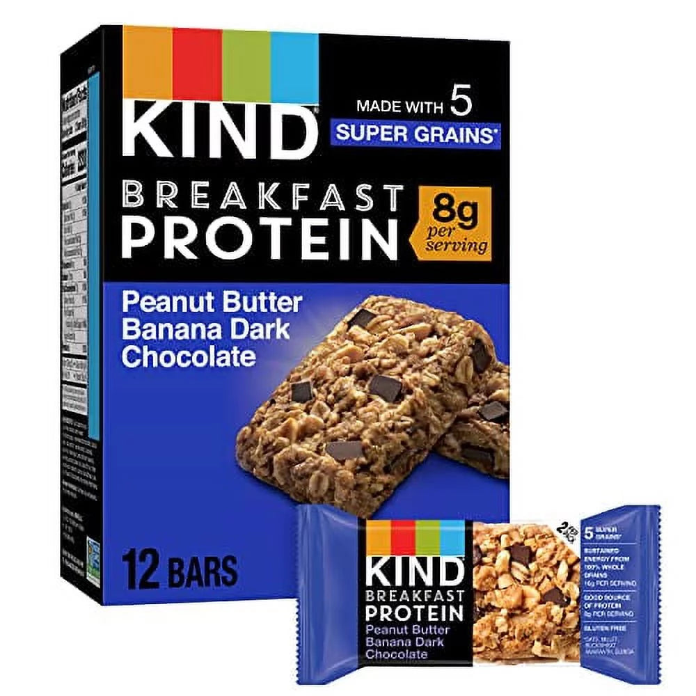 Breakfast, Healthy Snack Bar, Peanut Butter Banana Dark Chocolate, Gluten Free Breakfast Bars, 8G Protein, 1.76 OZ Packs (6 Count)