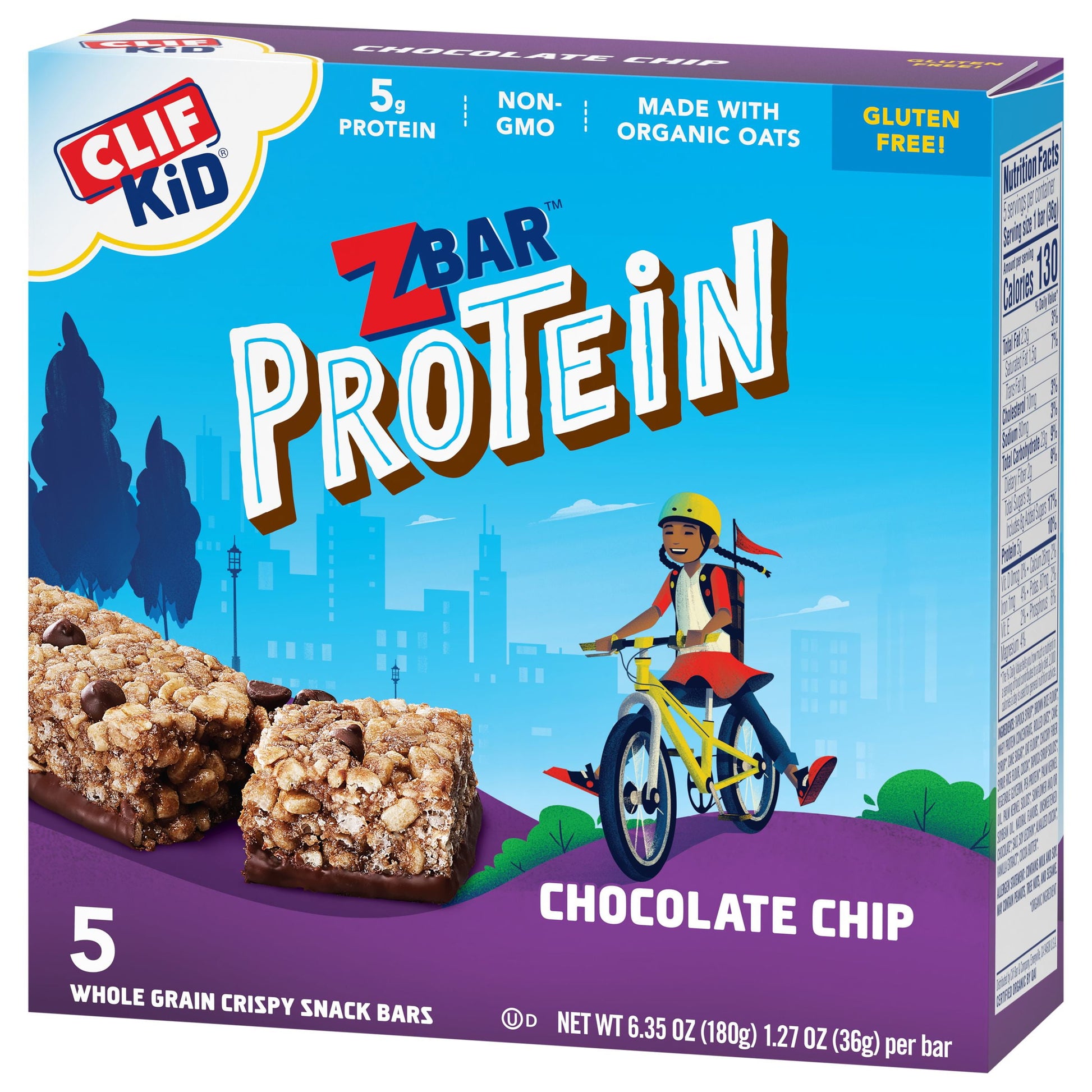 CLIF Kid  Protein - Chocolate Chip - Crispy Whole Grain Snack Bars - Made with Organic Oats - Non-Gmo - 5G Protein - 1.27 Oz. (5 Pack)