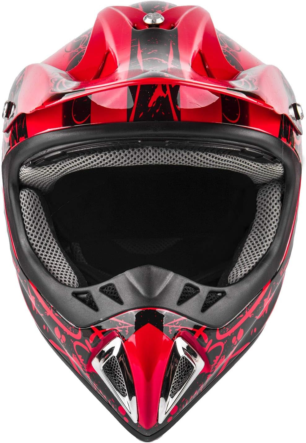 Adult Offroad Helmet Goggles Gloves Chest Protector GEAR COMBO Motocross ATV Dirt Bike RED (Medium)