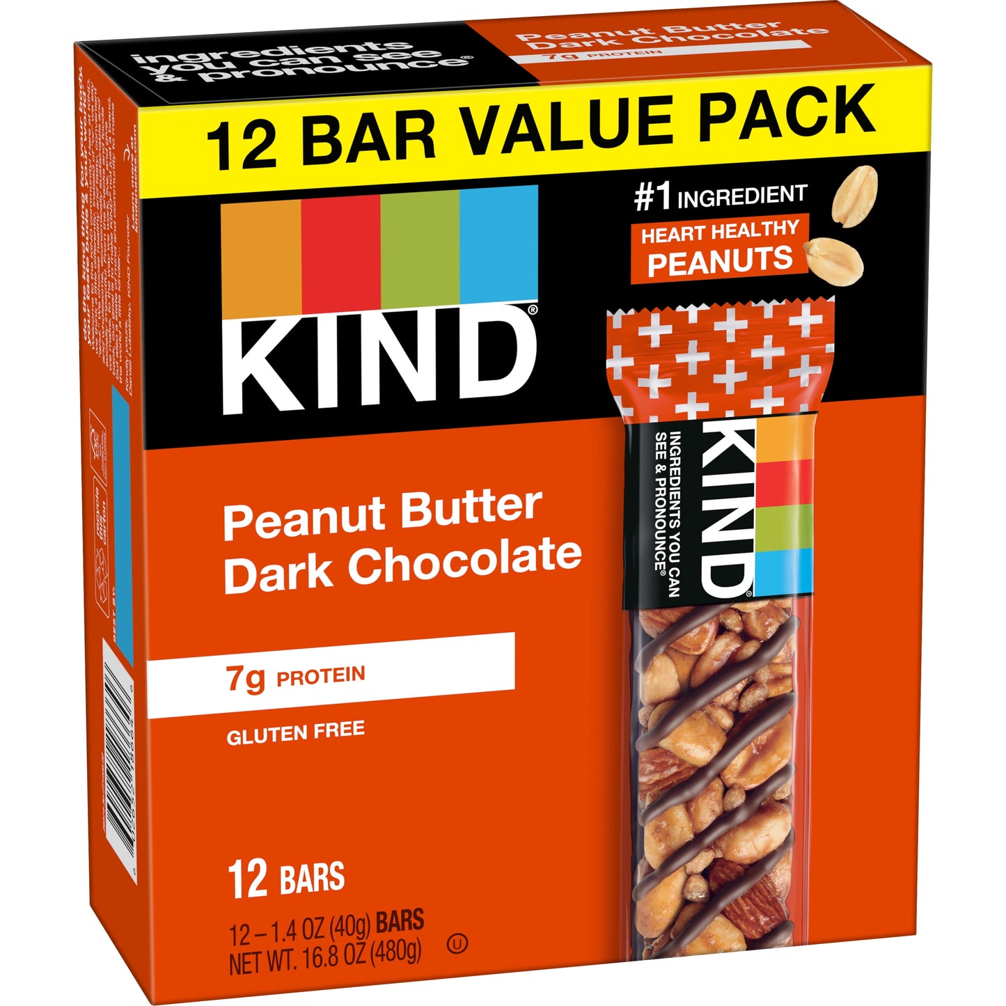 Gluten Free Peanut Butter Dark Chocolate Snack Bars, Value Pack, 1.4 Oz, 12 Count Box