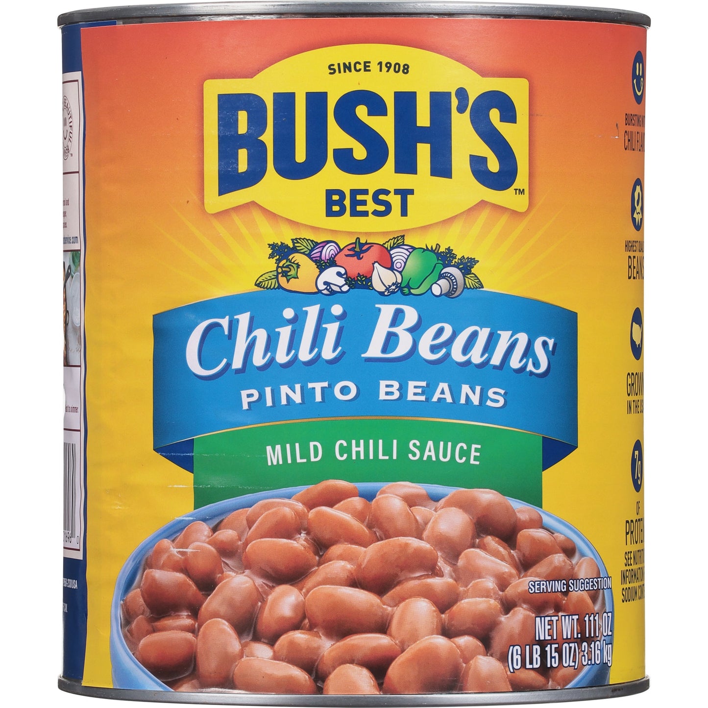 Chili Beans, Canned Pinto Beans in Mild Chili Sauce, 111 Oz Can