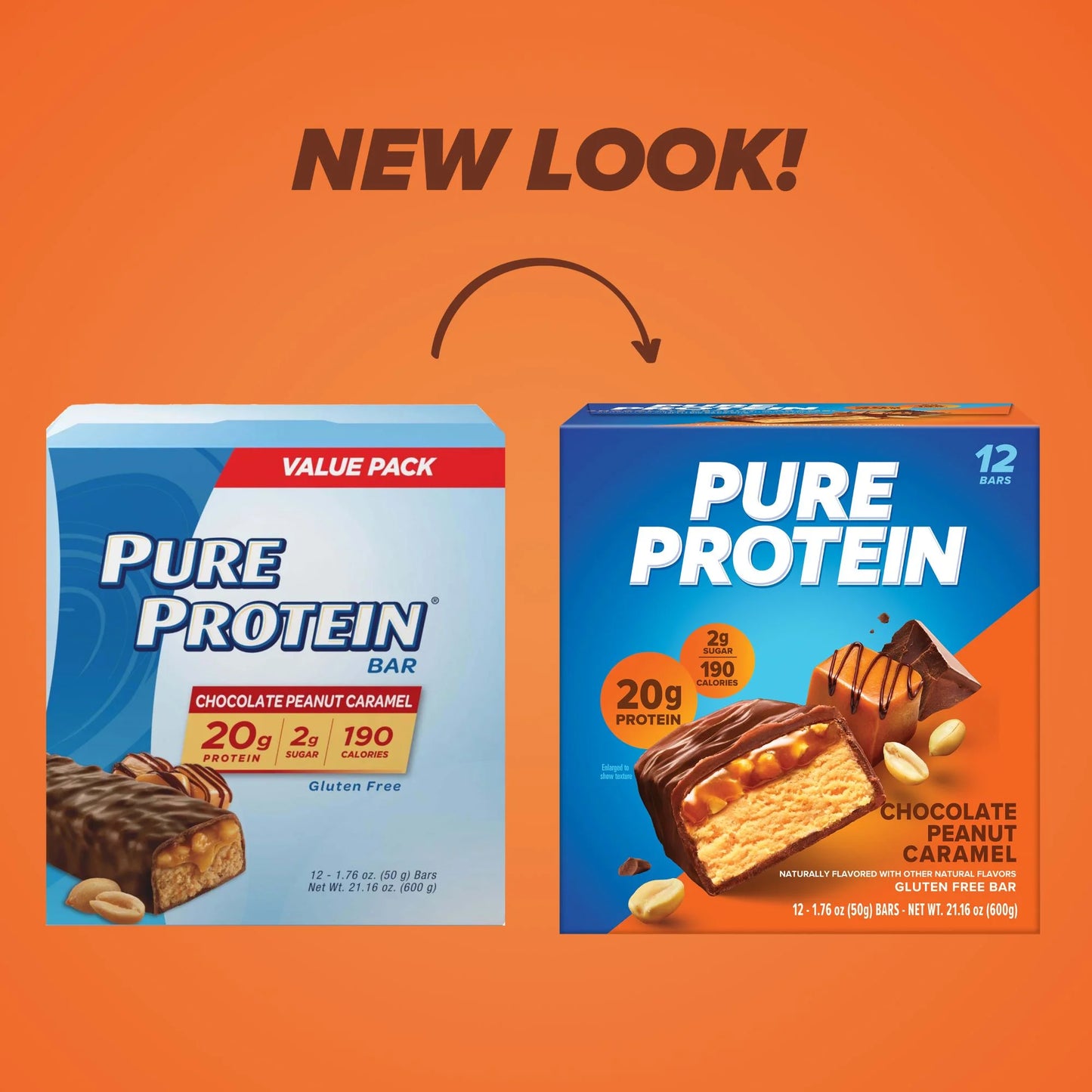 Chocolate Peanut Caramel Protein Bars, 20G Protein, Gluten Free, 1.76 Oz, 12 Ct