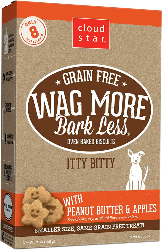 Wag More Bark Less Grain Free Itty Bitty Oven Baked Treats with Peanut Butter & Apples - 7 Oz.