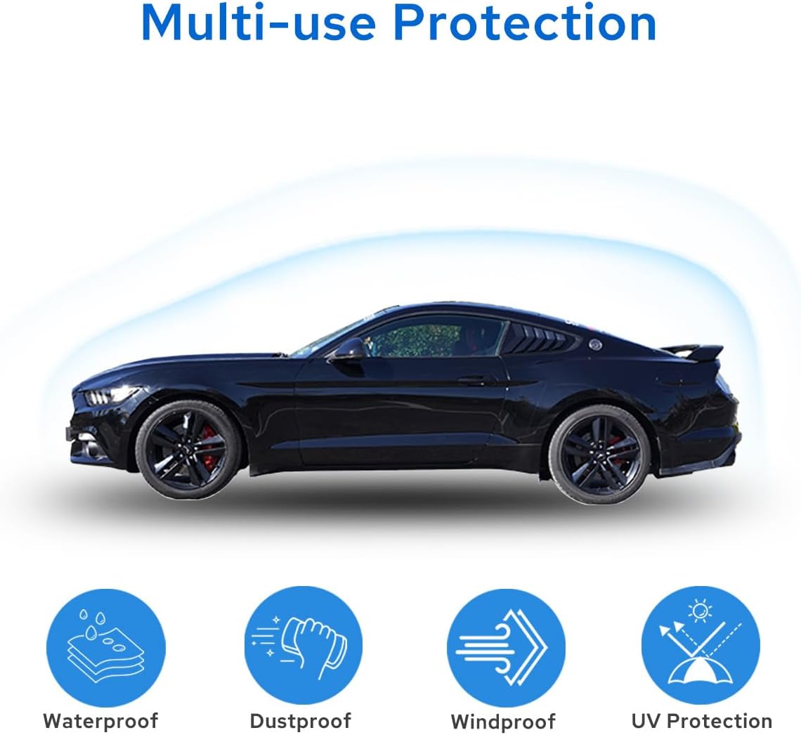 for Ford Mustang Car Cover Waterproof All Weather for Automobiles, Outdoor Full Exterior Covers Fit Sedan Ford Mustang with Windproof Strap