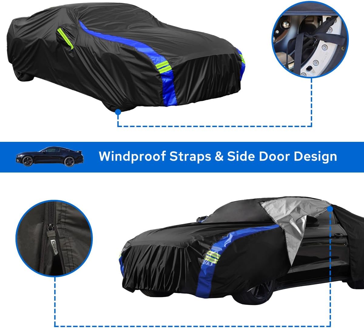 for Ford Mustang Car Cover Waterproof All Weather for Automobiles, Outdoor Full Exterior Covers Fit Sedan Ford Mustang with Windproof Strap