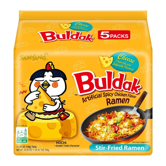 【5 Packs】 Buldak Cheese Hot Chicken Flavor Ramen Stir-Fried Korean Hot Noodle Challenge
