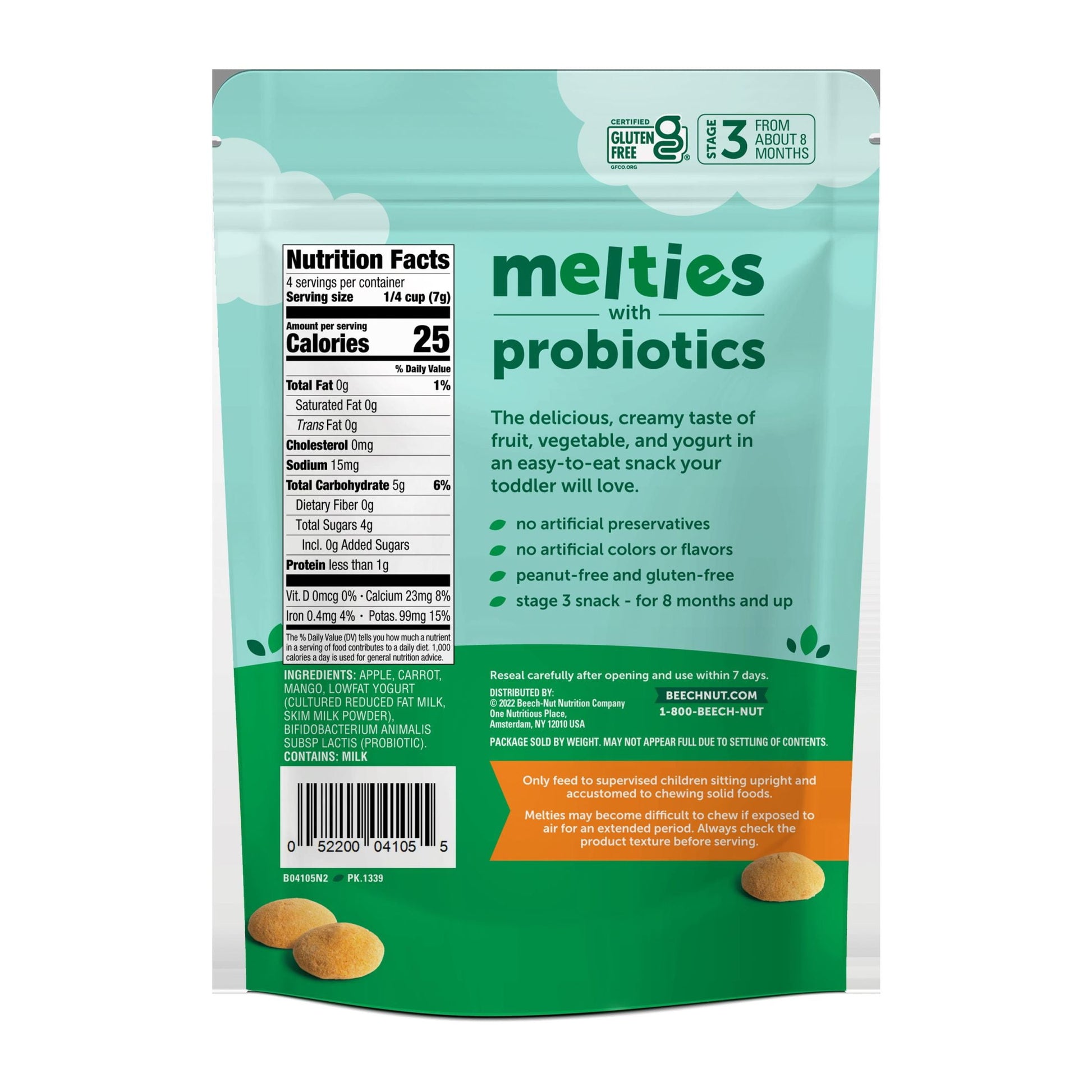 Probiotic Melties Apple Carrot Mango Yogurt Melts Baby & Toddler Snack, 1Oz Bag