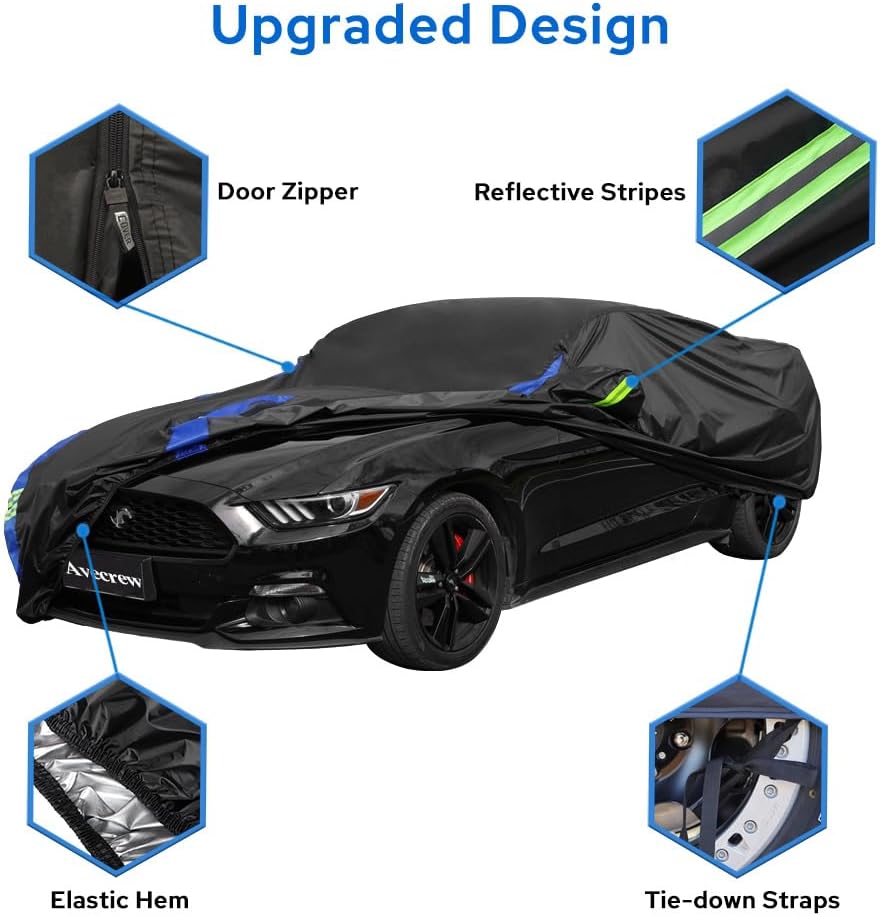 for Ford Mustang Car Cover Waterproof All Weather for Automobiles, Outdoor Full Exterior Covers Fit Sedan Ford Mustang with Windproof Strap